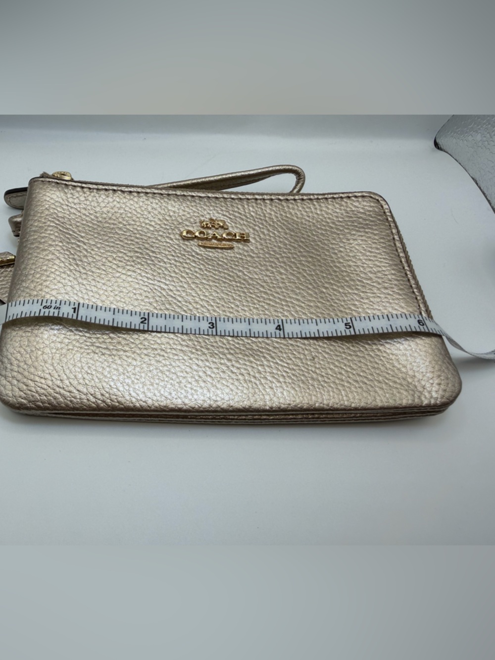 Coach Metallic Gold Pebbled Leather Double Zip Wristlet Pouch Wallet Clutch GUC - Picture 10 of 12